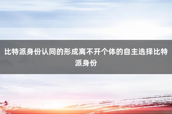 比特派身份认同的形成离不开个体的自主选择比特派身份