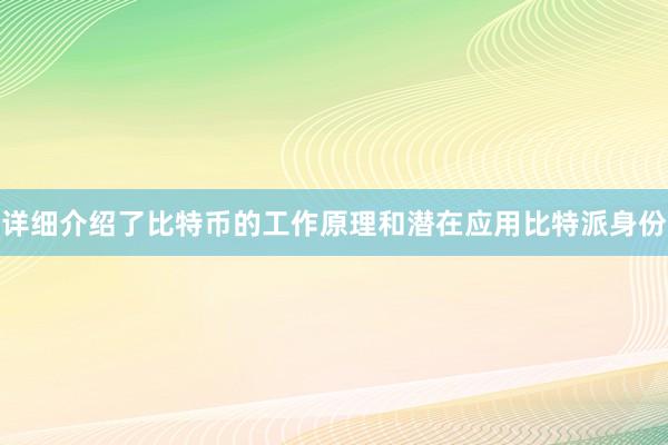 详细介绍了比特币的工作原理和潜在应用比特派身份