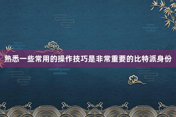 熟悉一些常用的操作技巧是非常重要的比特派身份